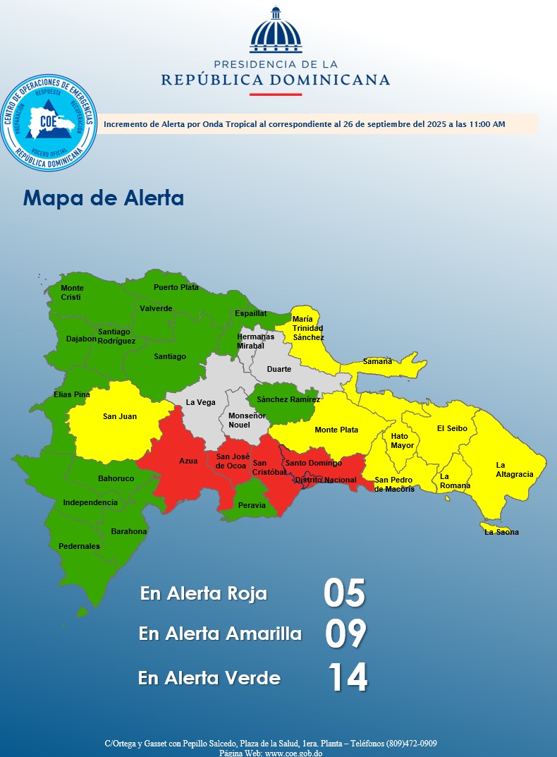 COE mantiene 5 provincias en alerta roja por lluvias e inundaciones COE mantiene 5 provincias en alerta roja por lluvias e inundaciones